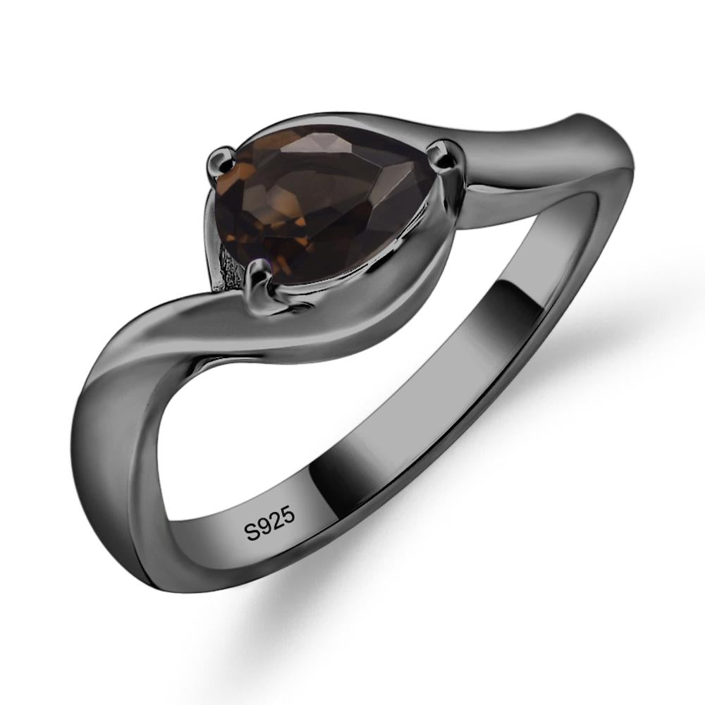 Pear Shaped Smoky Quartz East West Solitaire Ring - LUO Jewelry #metal_black finish sterling silver