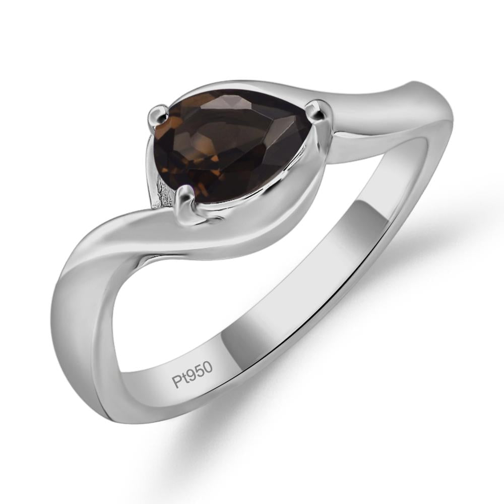 Pear Shaped Smoky Quartz East West Solitaire Ring - LUO Jewelry #metal_platinum