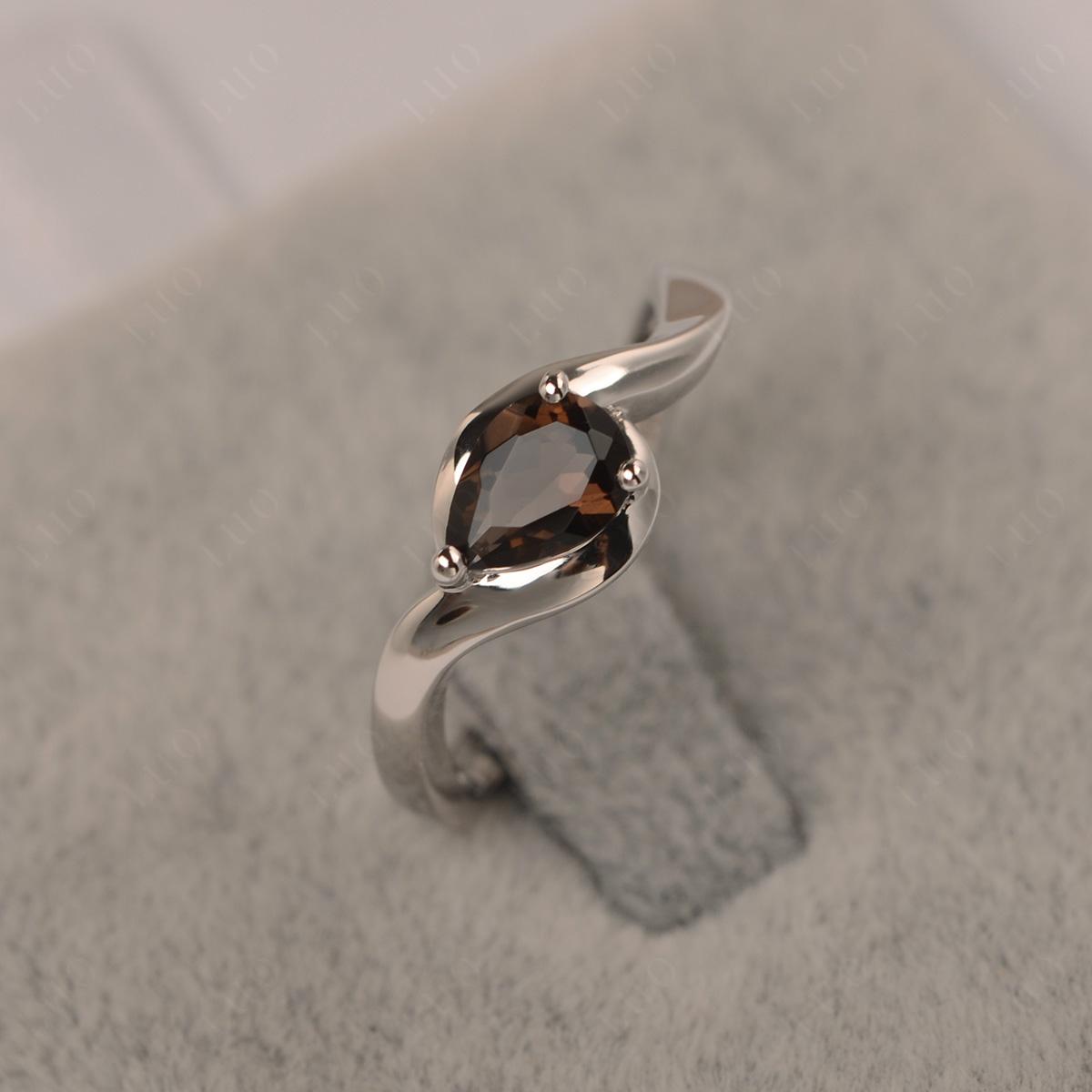 Pear Shaped Smoky Quartz East West Solitaire Ring - LUO Jewelry