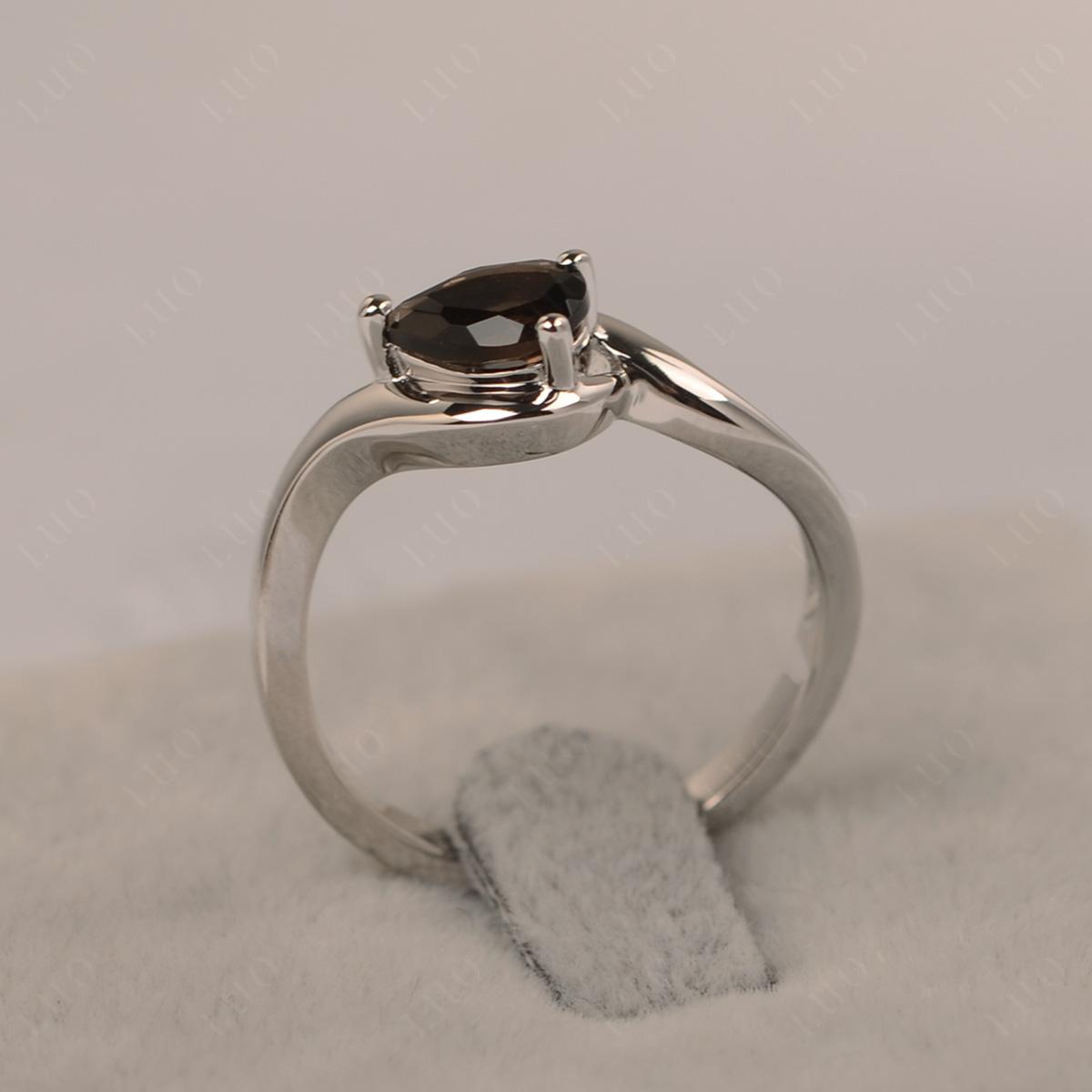 Pear Shaped Smoky Quartz East West Solitaire Ring - LUO Jewelry