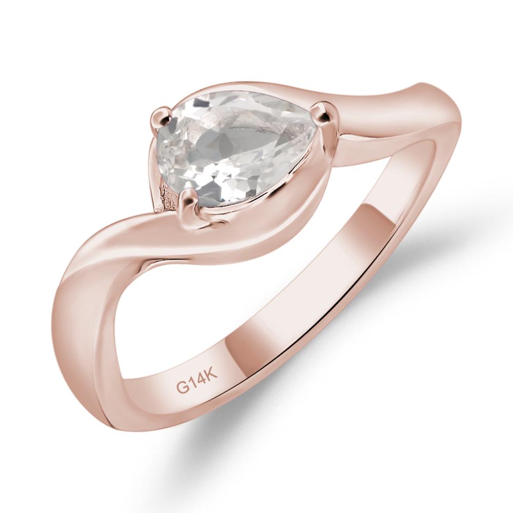 Pear Shaped White Topaz East West Solitaire Ring - LUO Jewelry #metal_14k rose gold