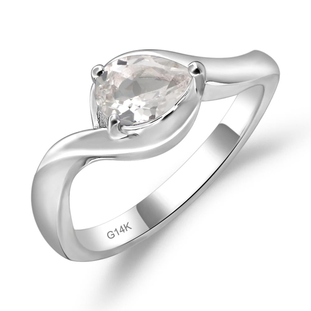 Pear Shaped White Topaz East West Solitaire Ring - LUO Jewelry #metal_14k white gold