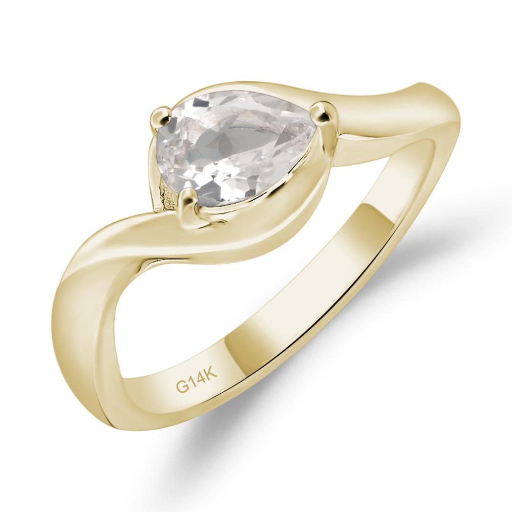 Pear Shaped White Topaz East West Solitaire Ring - LUO Jewelry #metal_14k yellow gold