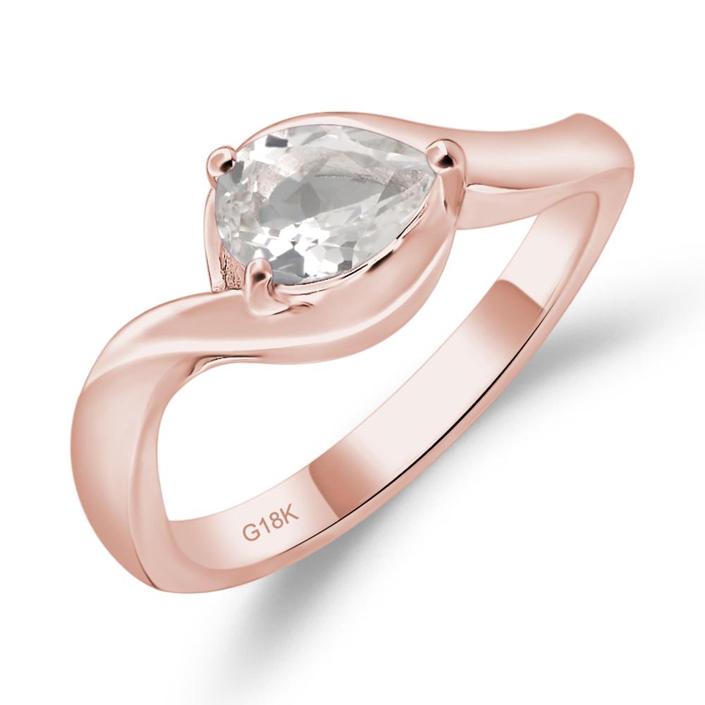 Pear Shaped White Topaz East West Solitaire Ring - LUO Jewelry #metal_18k rose gold