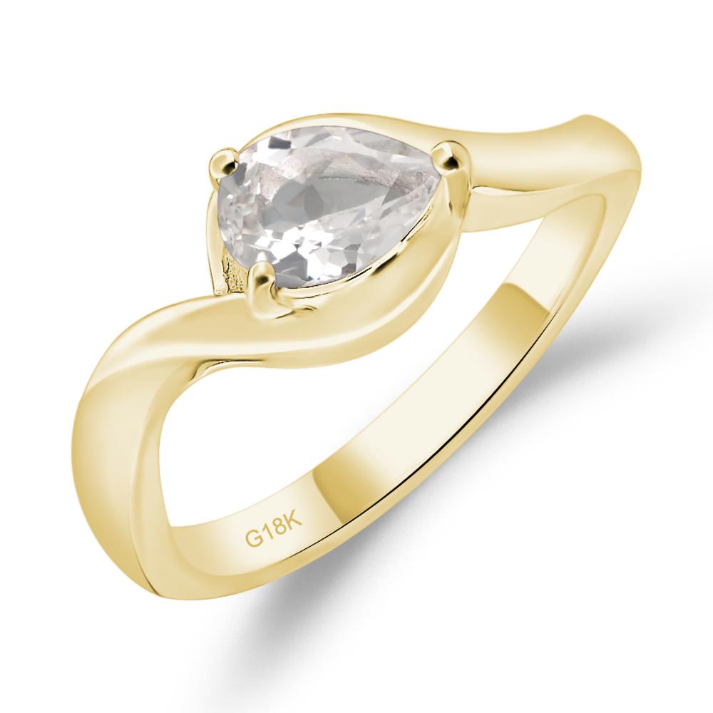 Pear Shaped White Topaz East West Solitaire Ring - LUO Jewelry #metal_18k yellow gold