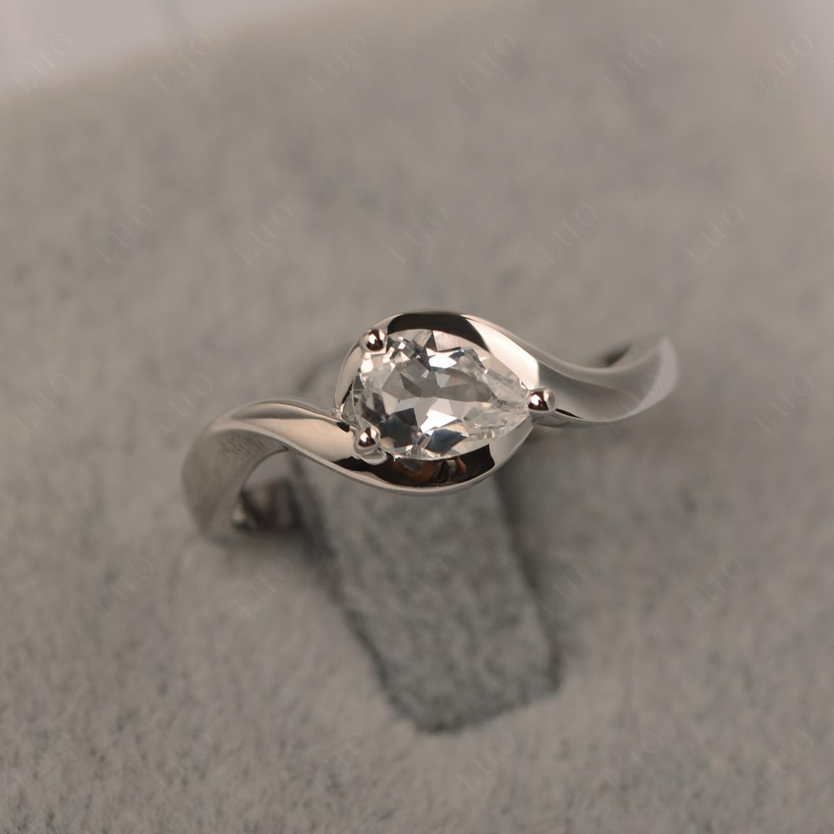 Pear Shaped White Topaz East West Solitaire Ring - LUO Jewelry