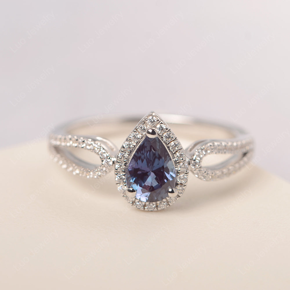 Pear Shaped Alexandrite Halo Engagement Ring - LUO Jewelry