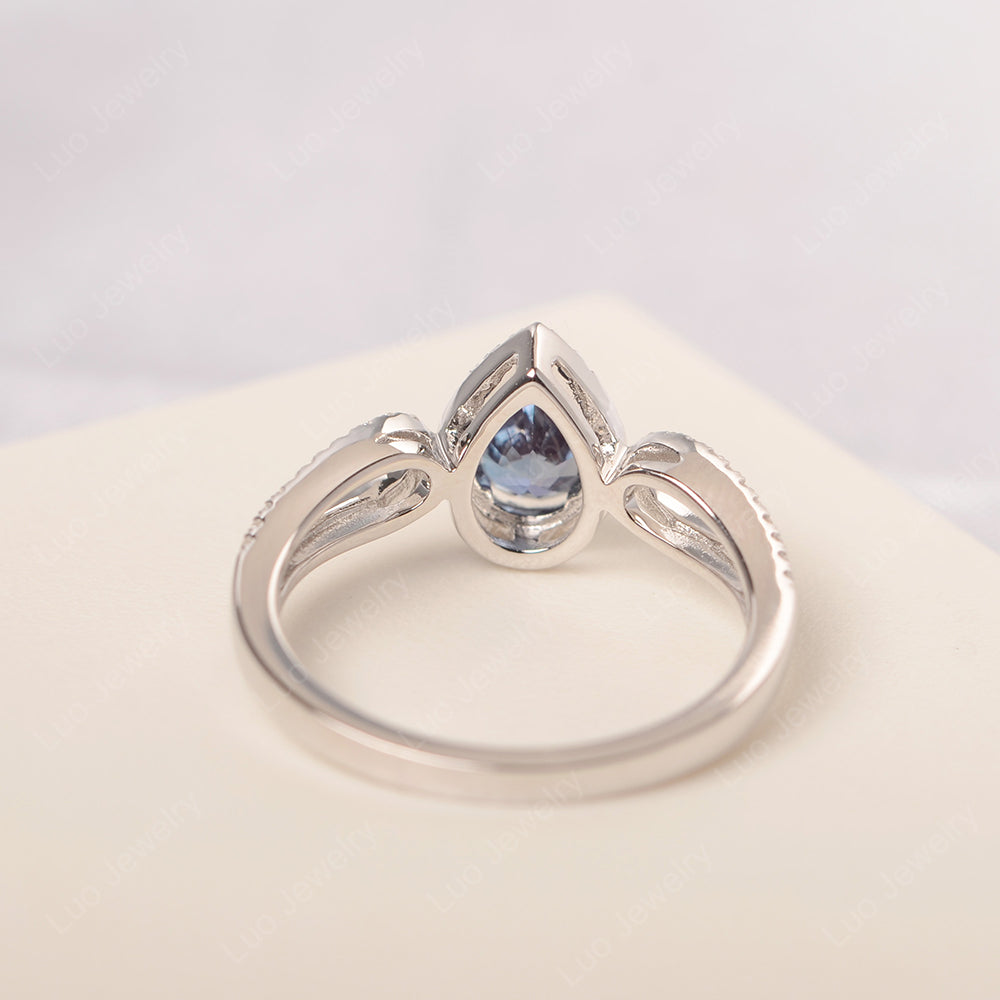 Pear Shaped Alexandrite Halo Engagement Ring - LUO Jewelry