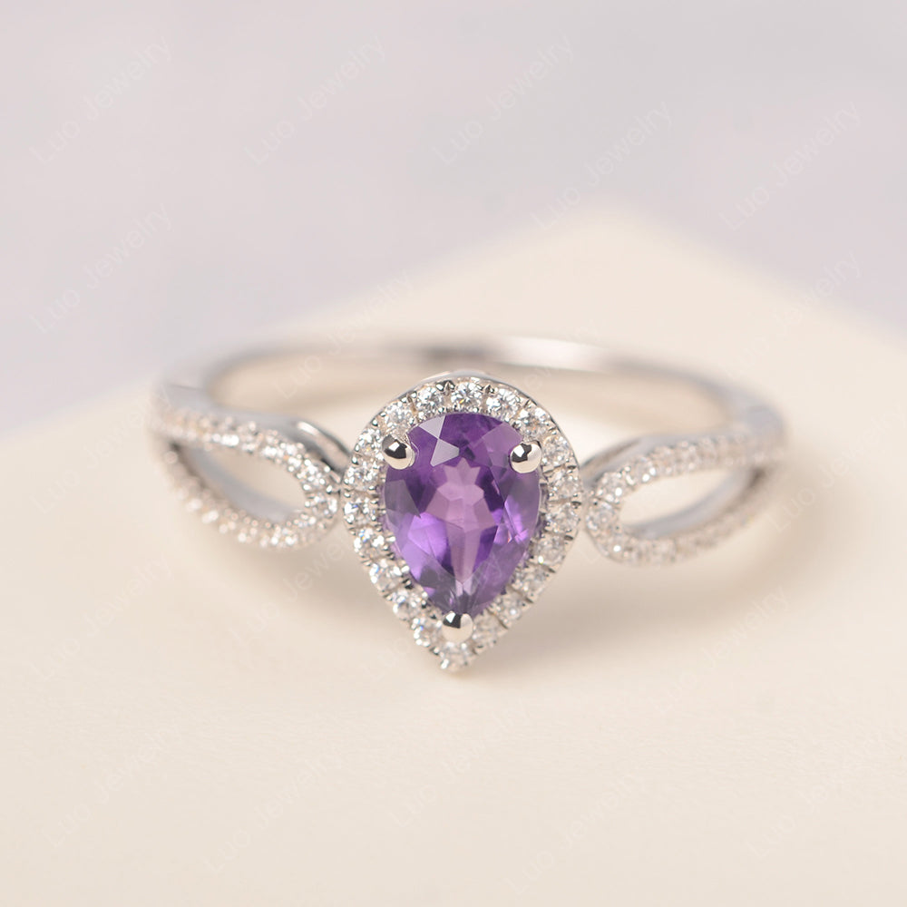 Pear Shaped Amethyst Halo Engagement Ring - LUO Jewelry