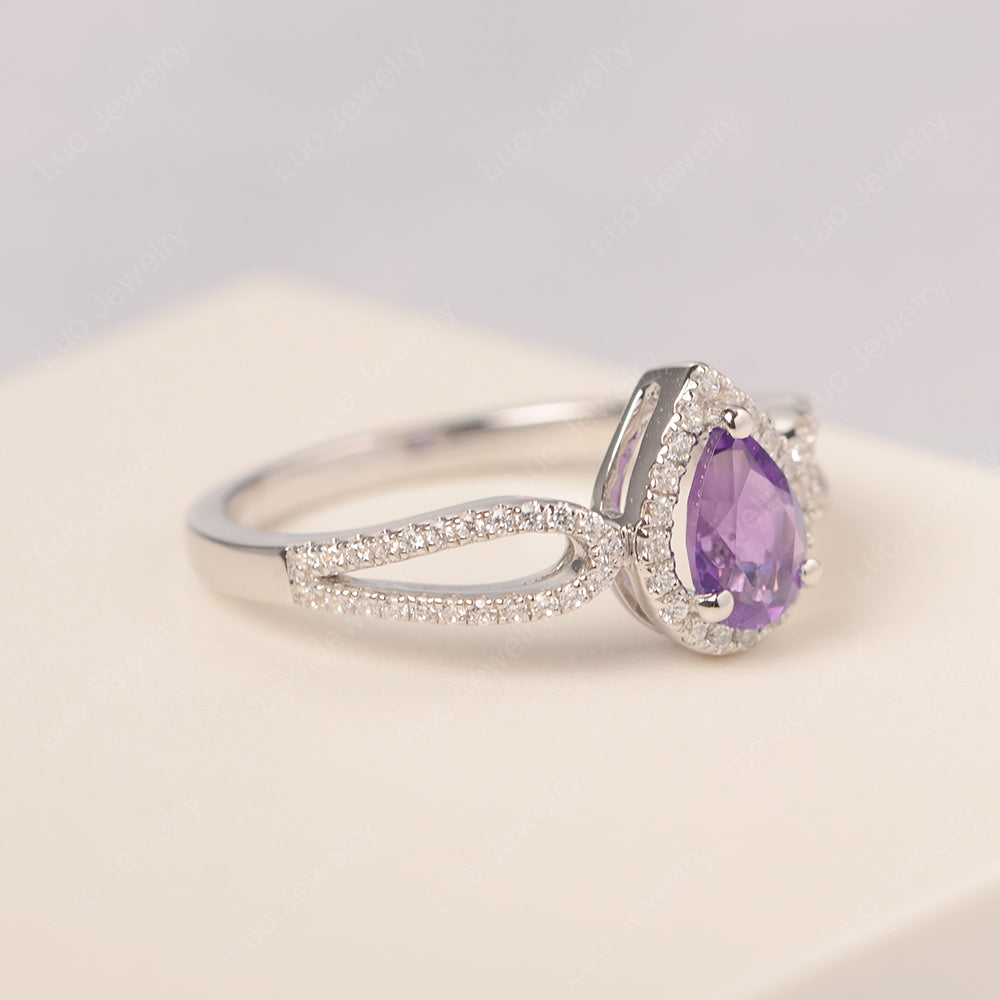 Pear Shaped Amethyst Halo Engagement Ring - LUO Jewelry