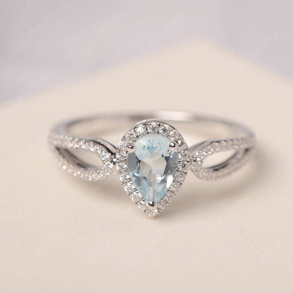 Pear Shaped Aquamarine Halo Engagement Ring - LUO Jewelry