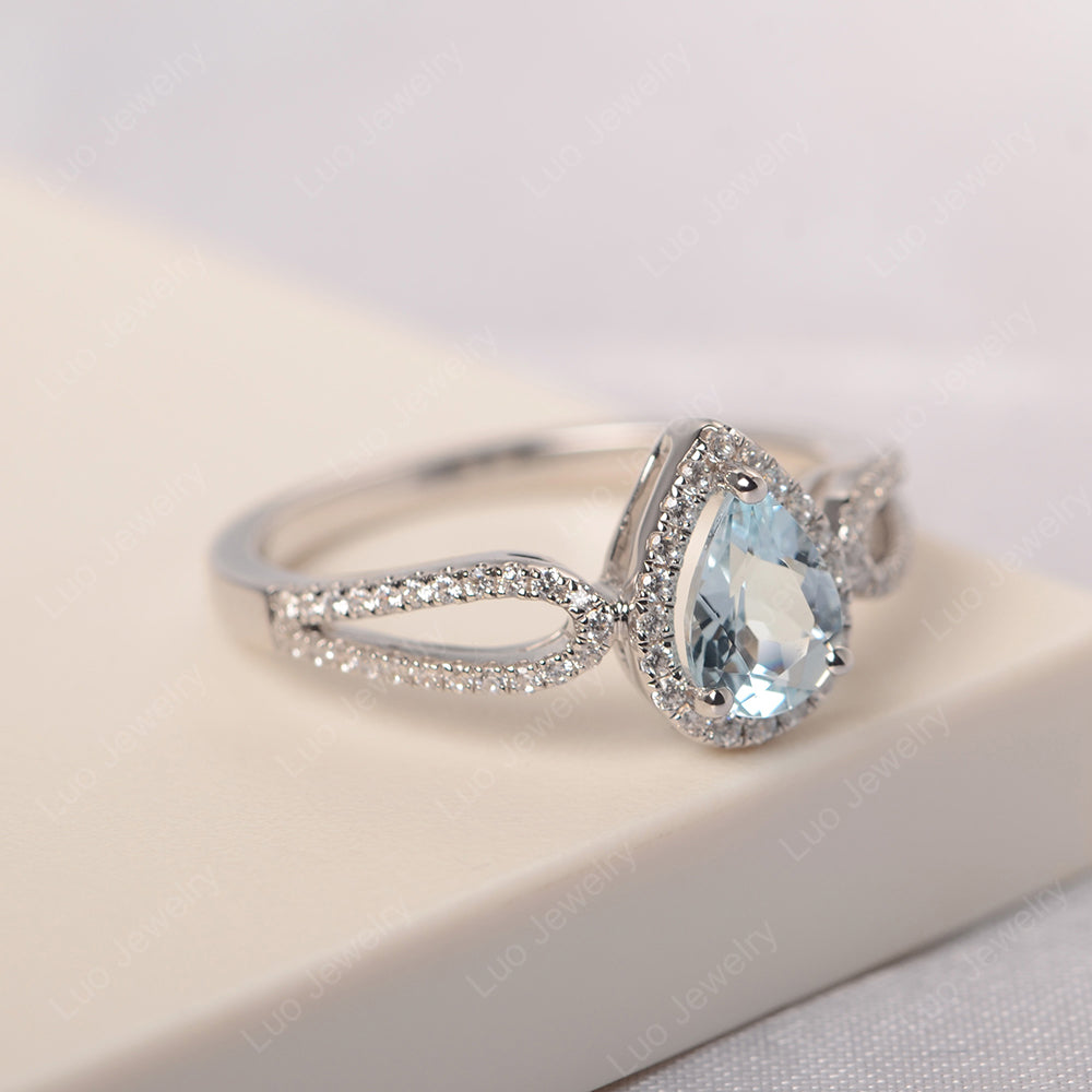 Pear Shaped Aquamarine Halo Engagement Ring - LUO Jewelry