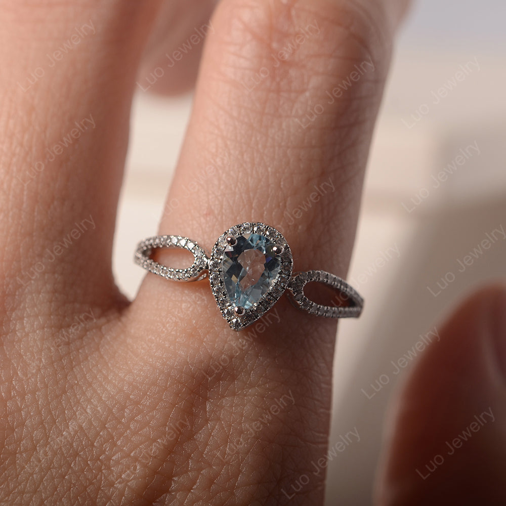 Pear Shaped Aquamarine Halo Engagement Ring - LUO Jewelry