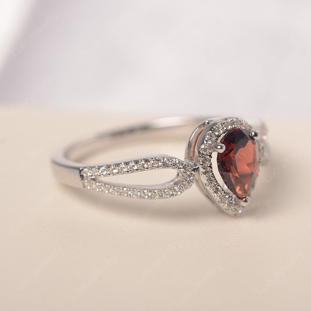 Pear Shaped Garnet Halo Engagement Ring - LUO Jewelry