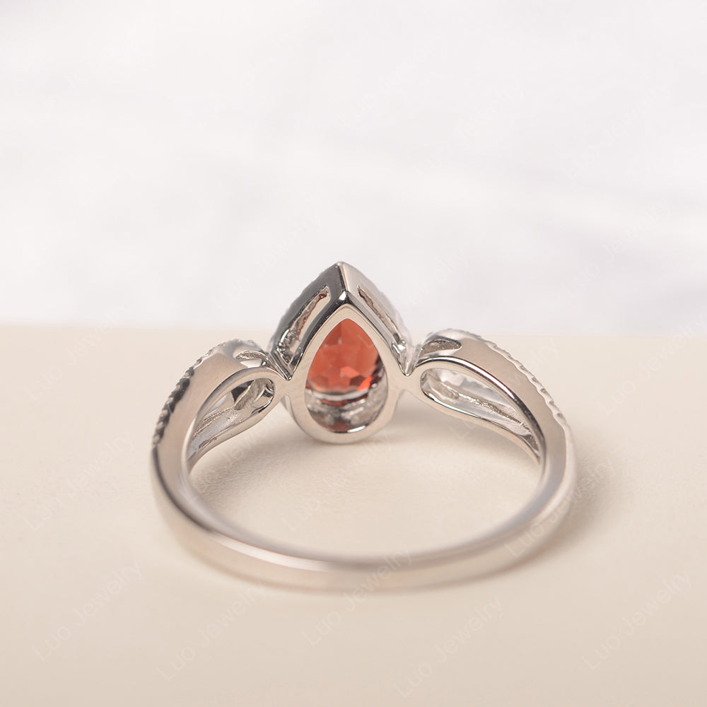 Pear Shaped Garnet Halo Engagement Ring - LUO Jewelry