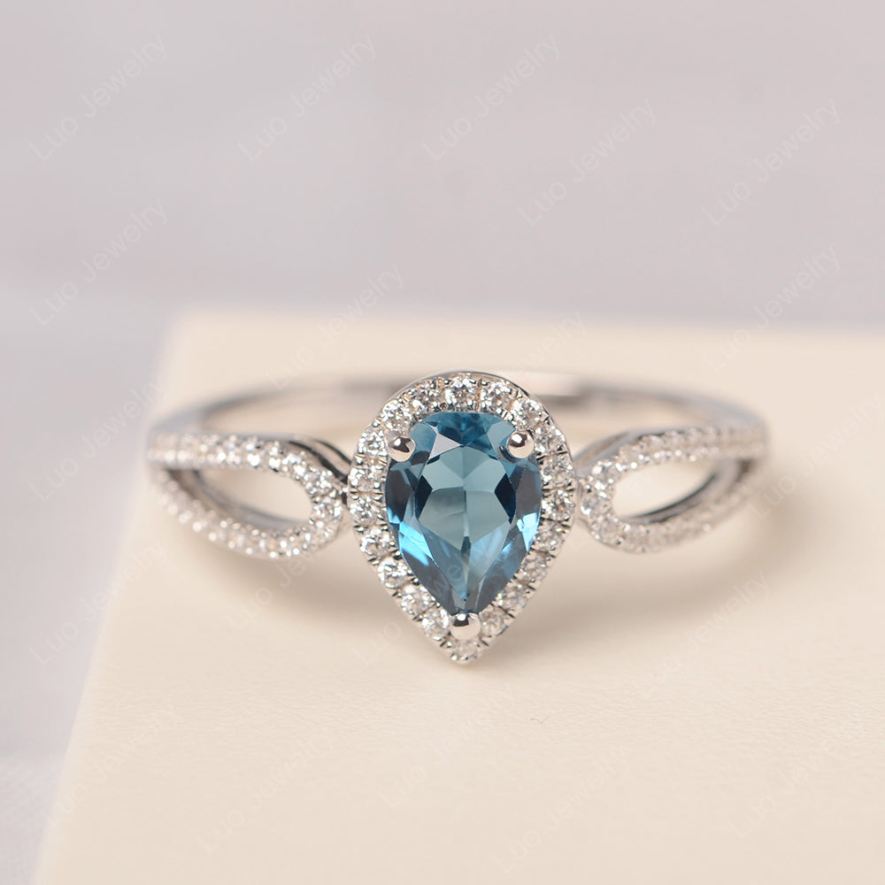 Pear Shaped London Blue Topaz Halo Engagement Ring - LUO Jewelry