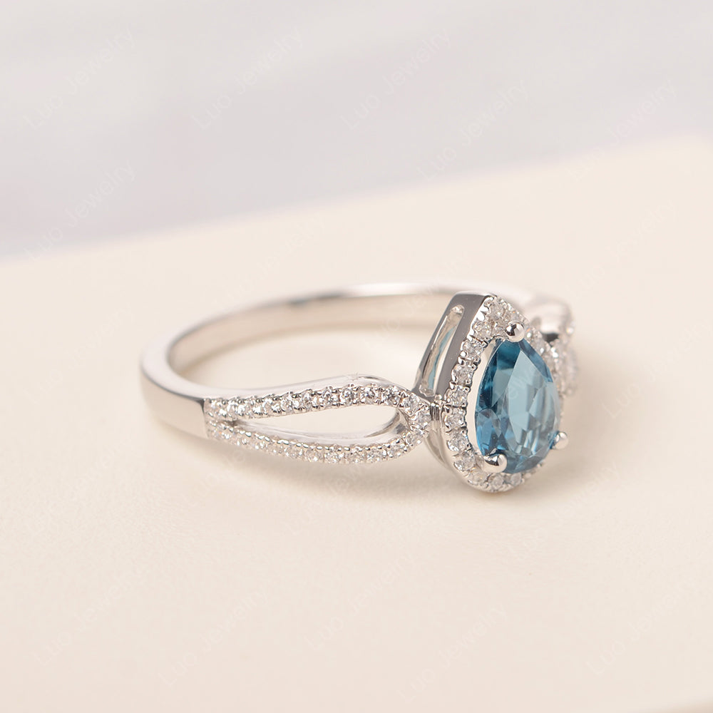 Pear Shaped London Blue Topaz Halo Engagement Ring - LUO Jewelry