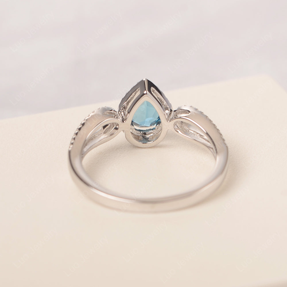 Pear Shaped London Blue Topaz Halo Engagement Ring - LUO Jewelry