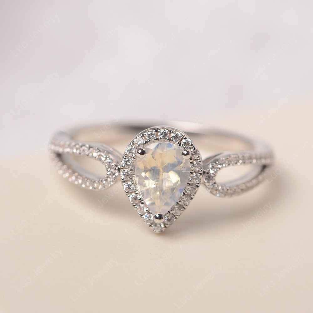 Pear Shaped Moonstone Halo Engagement Ring - LUO Jewelry