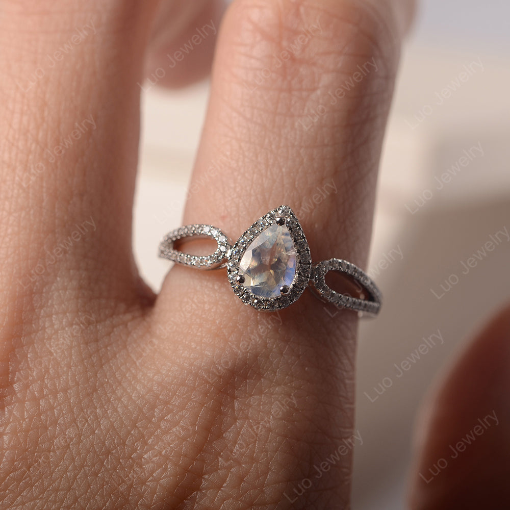 Pear Shaped Moonstone Halo Engagement Ring - LUO Jewelry