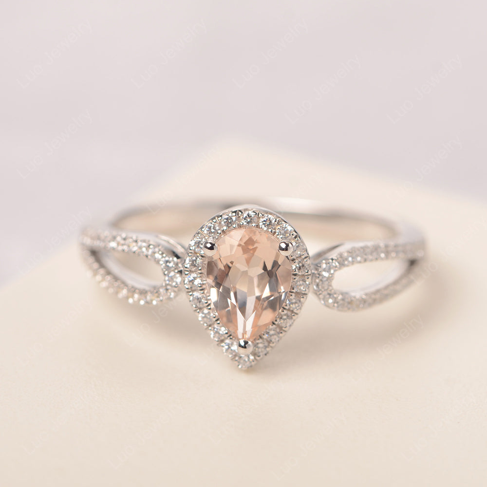 Pear Shaped Morganite Halo Engagement Ring - LUO Jewelry