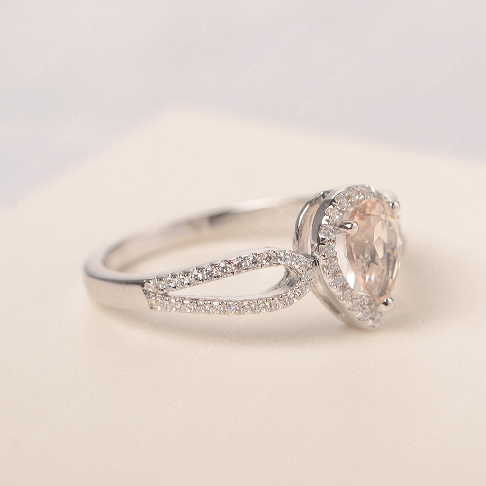 Pear Shaped Morganite Halo Engagement Ring - LUO Jewelry