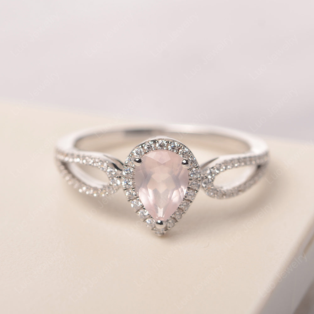 Pear Shaped Rose Quartz Halo Engagement Ring - LUO Jewelry