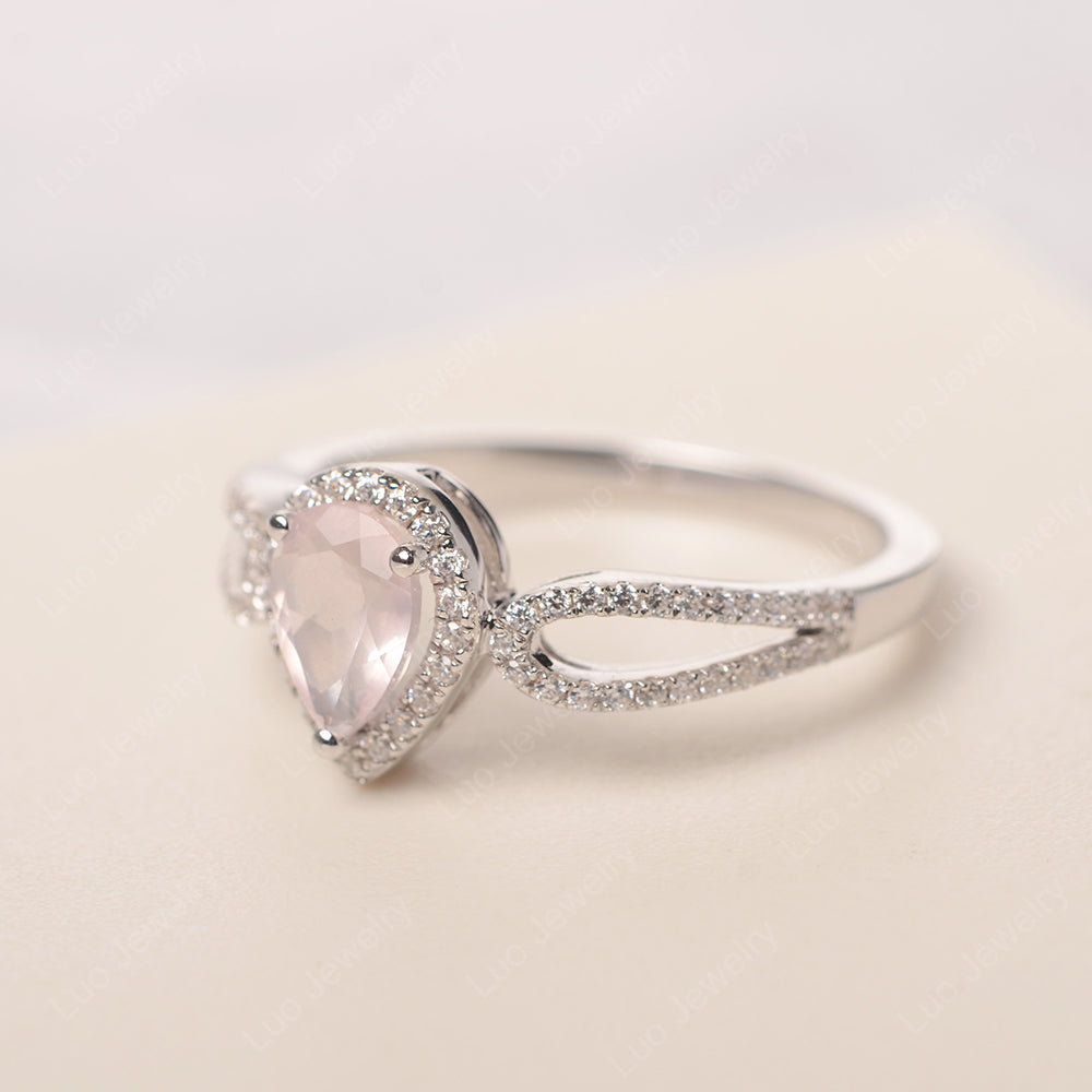 Pear Shaped Rose Quartz Halo Engagement Ring - LUO Jewelry