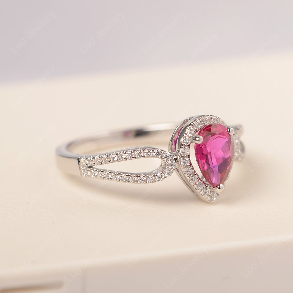 Pear Shaped Ruby Halo Engagement Ring - LUO Jewelry