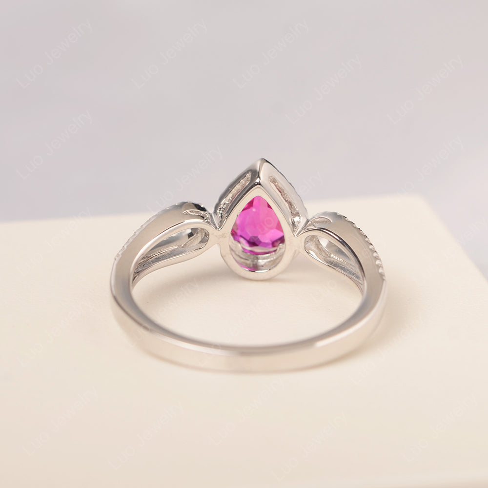 Pear Shaped Ruby Halo Engagement Ring - LUO Jewelry