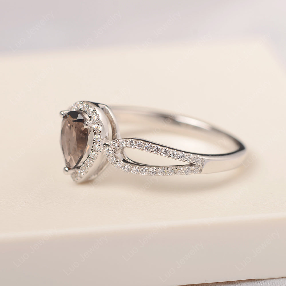 Pear Shaped Smoky Quartz  Halo Engagement Ring - LUO Jewelry