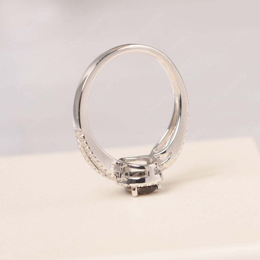 Pear Shaped Smoky Quartz  Halo Engagement Ring - LUO Jewelry
