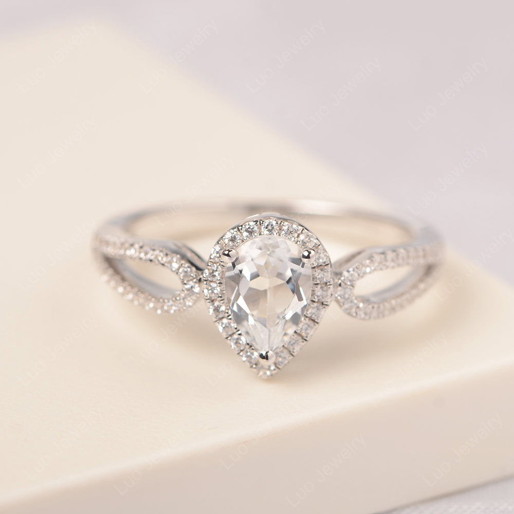 Pear Shaped White Topaz Halo Engagement Ring - LUO Jewelry