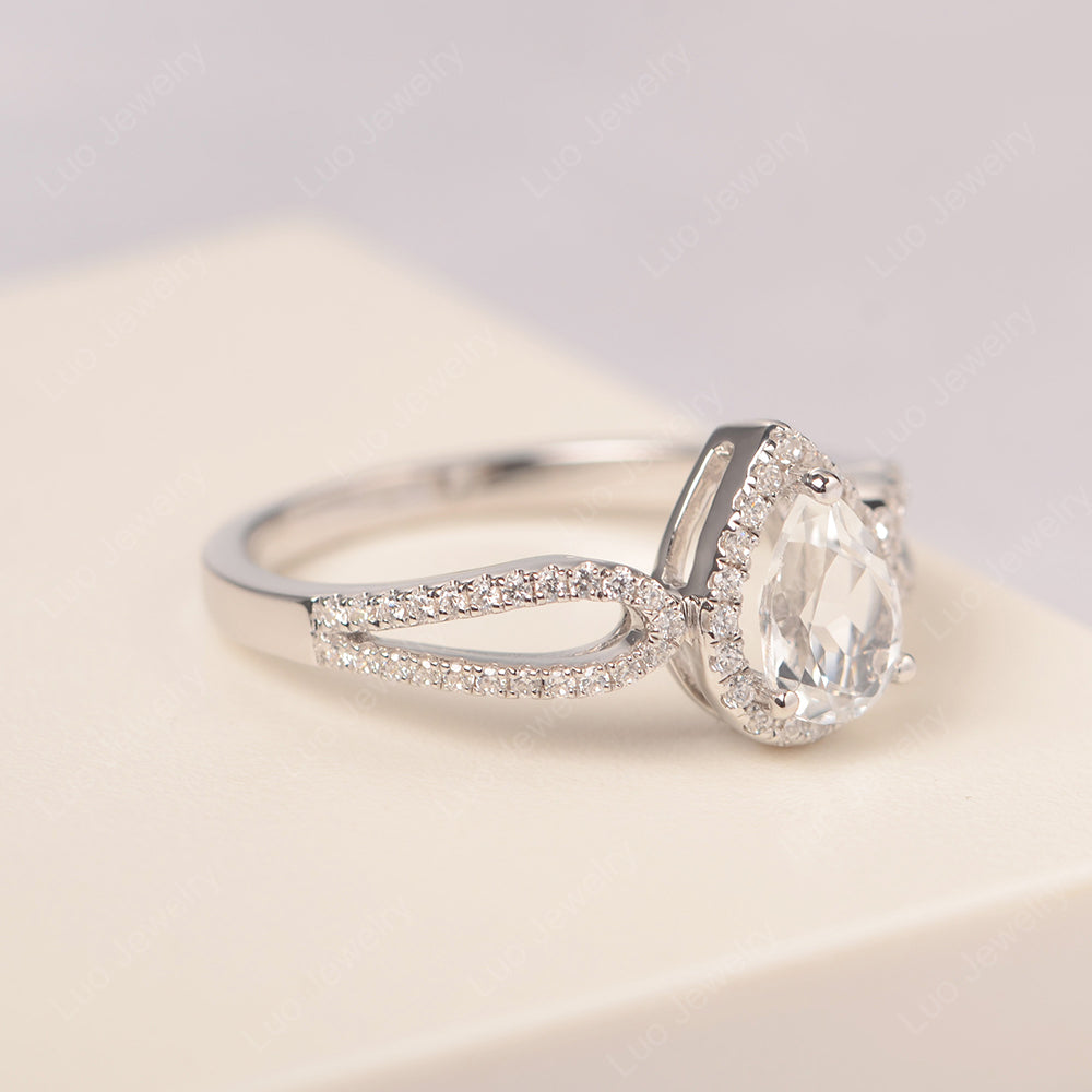 Pear Shaped White Topaz Halo Engagement Ring - LUO Jewelry
