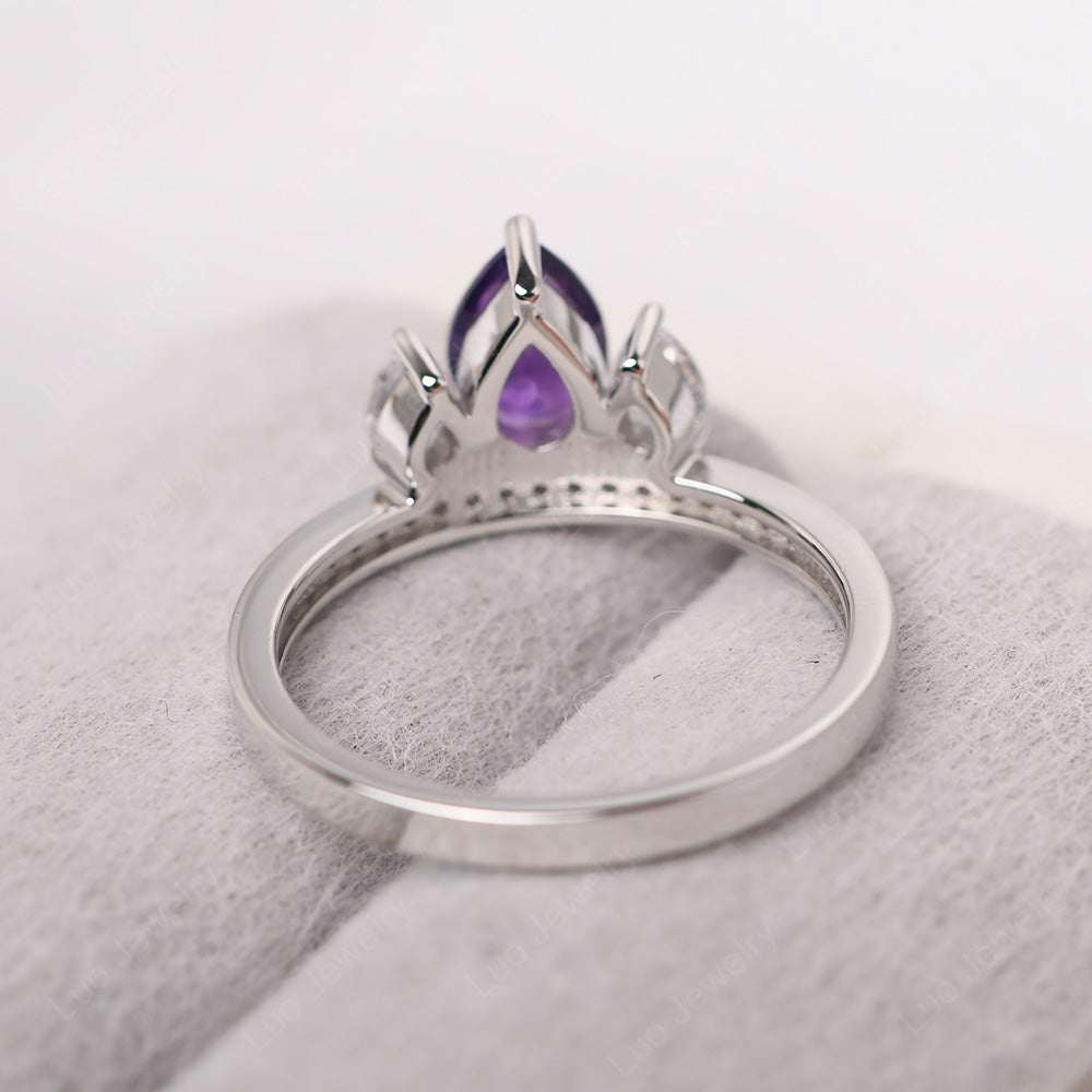 Teardrop Amethyst 3 Stone Mothers Ring Silver - LUO Jewelry