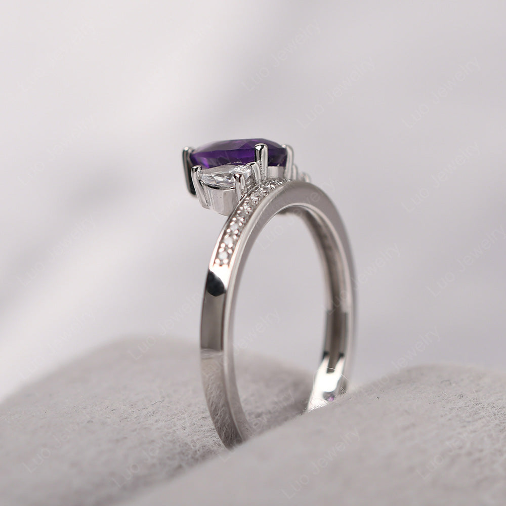 Teardrop Amethyst 3 Stone Mothers Ring Silver - LUO Jewelry