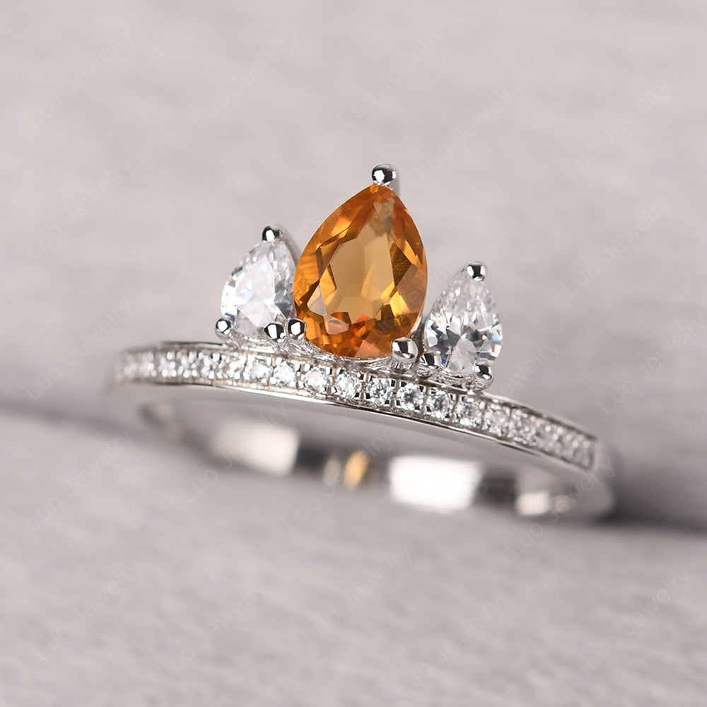 Teardrop Citrine 3 Stone Mothers Ring Silver - LUO Jewelry