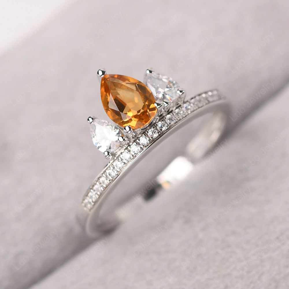 Teardrop Citrine 3 Stone Mothers Ring Silver - LUO Jewelry