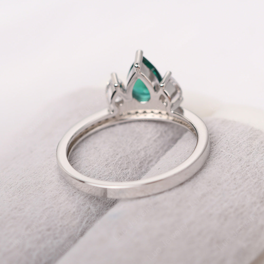 Teardrop Emerald 3 Stone Mothers Ring Silver - LUO Jewelry