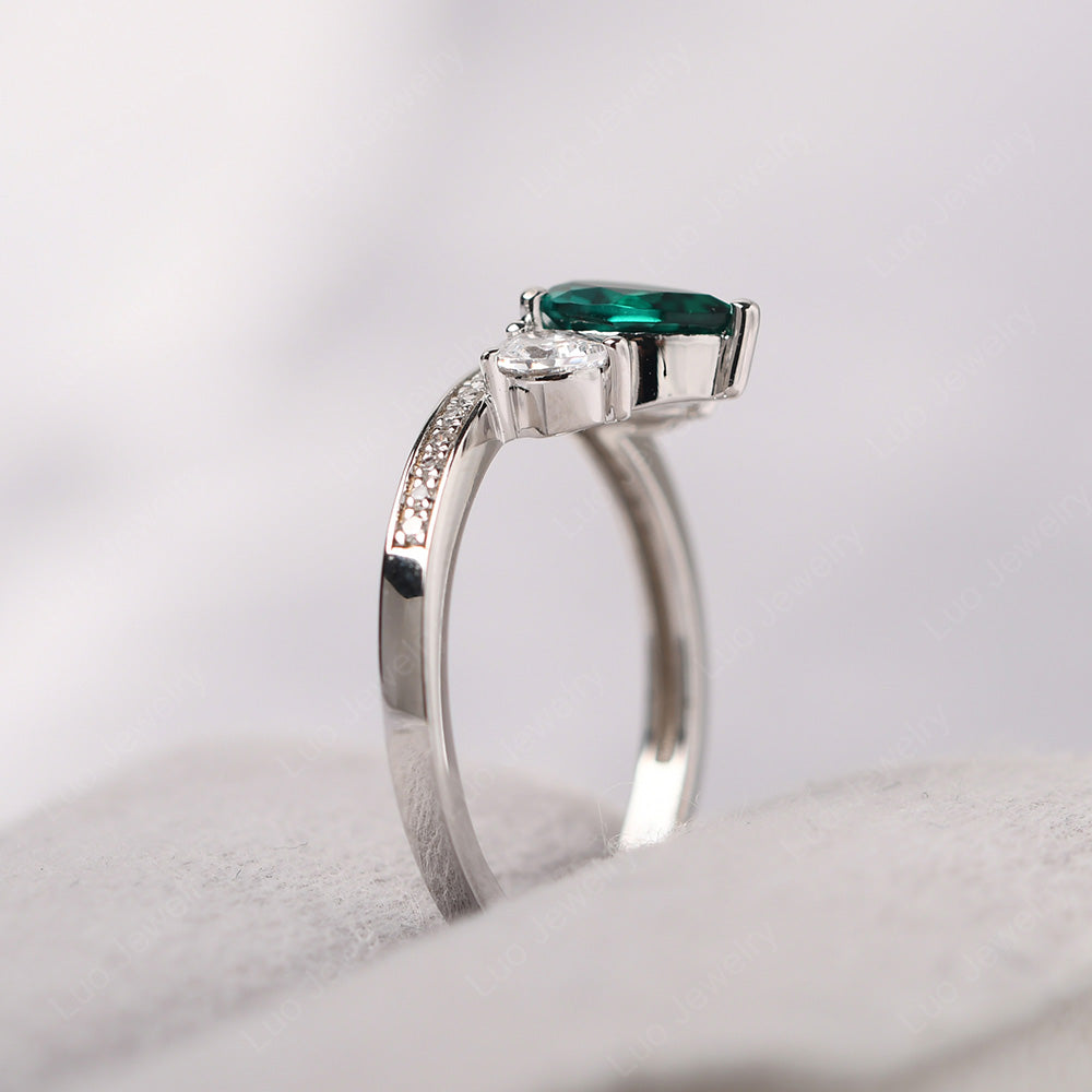 Teardrop Emerald 3 Stone Mothers Ring Silver - LUO Jewelry