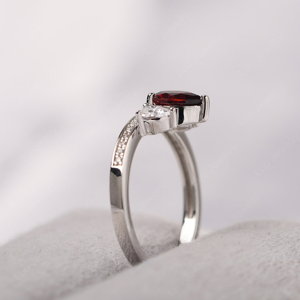 Teardrop Garnet 3 Stone Mothers Ring Silver - LUO Jewelry