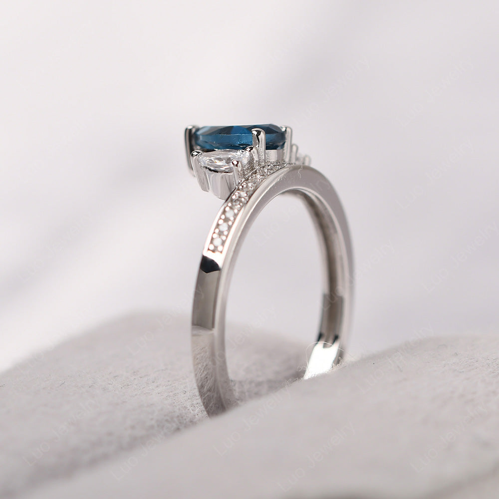 Teardrop London Blue Topaz 3 Stone Mothers Ring Silver - LUO Jewelry