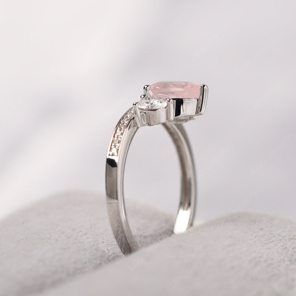 Teardrop Rose Quartz 3 Stone Mothers Ring Silver - LUO Jewelry