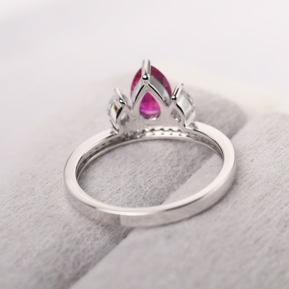 Teardrop Ruby 3 Stone Mothers Ring Silver - LUO Jewelry