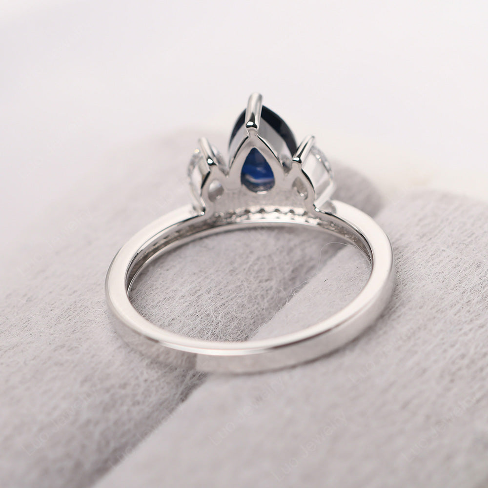 Teardrop Lab Sapphire 3 Stone Mothers Ring Silver - LUO Jewelry