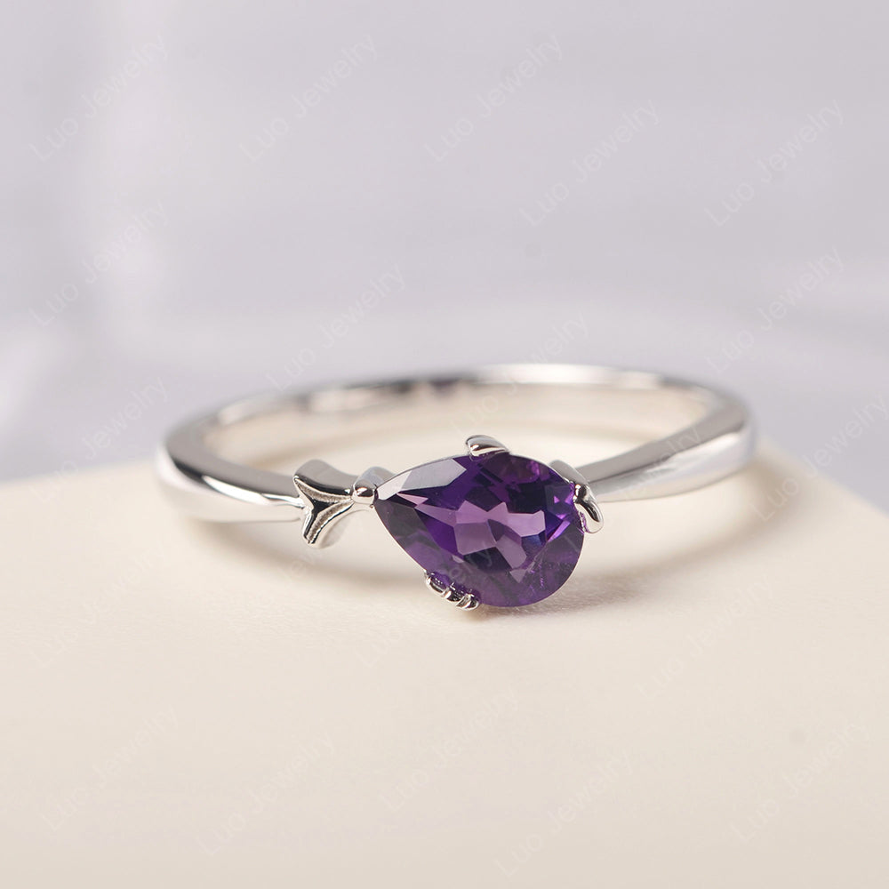 Pear Shaped Amethyst Ring Fish Ring - LUO Jewelry