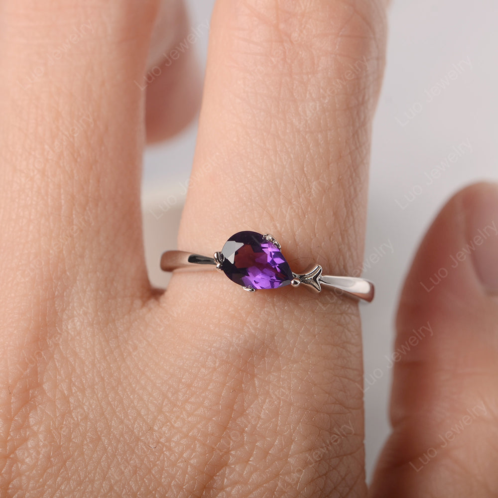Pear Shaped Amethyst Ring Fish Ring - LUO Jewelry