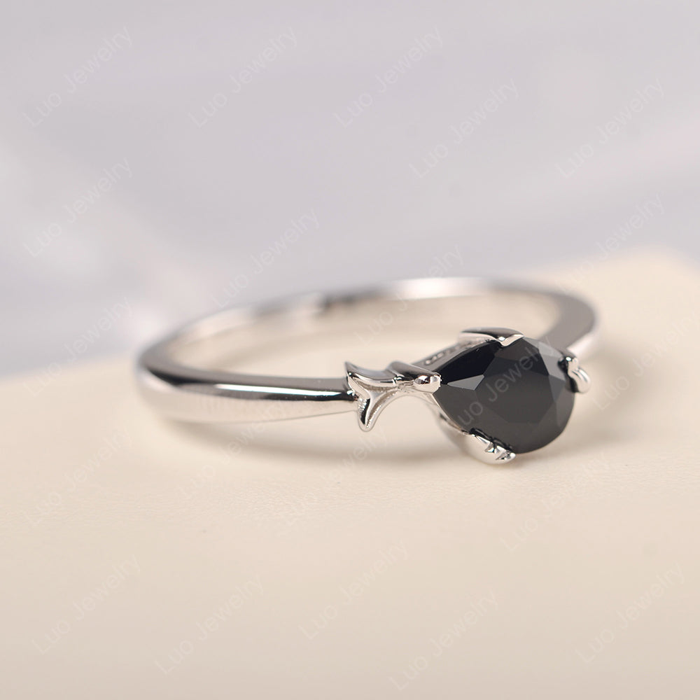 Pear Shaped Black Stone Ring Fish Ring - LUO Jewelry