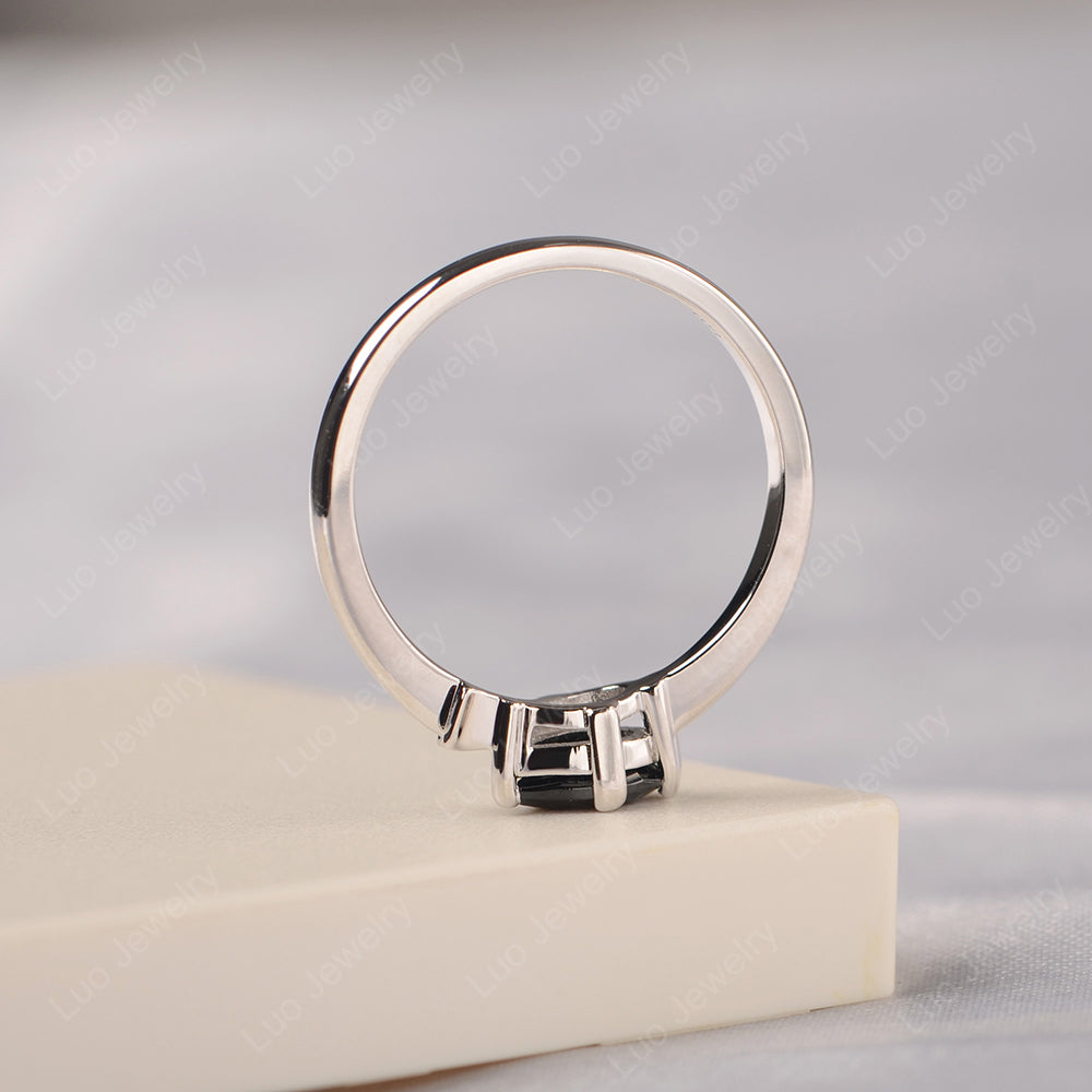 Pear Shaped Black Stone Ring Fish Ring - LUO Jewelry