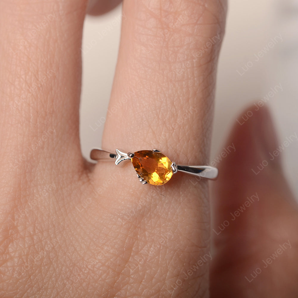 Pear Shaped Citrine Ring Fish Ring - LUO Jewelry
